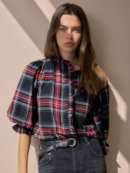 Frankie Tartan Blouse - Black & Red