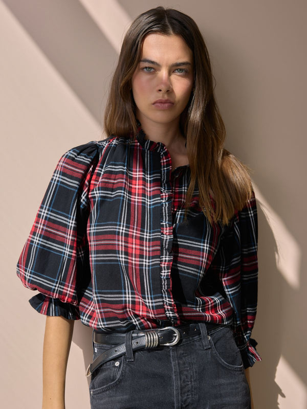 Frankie Tartan Blouse - Black & Red