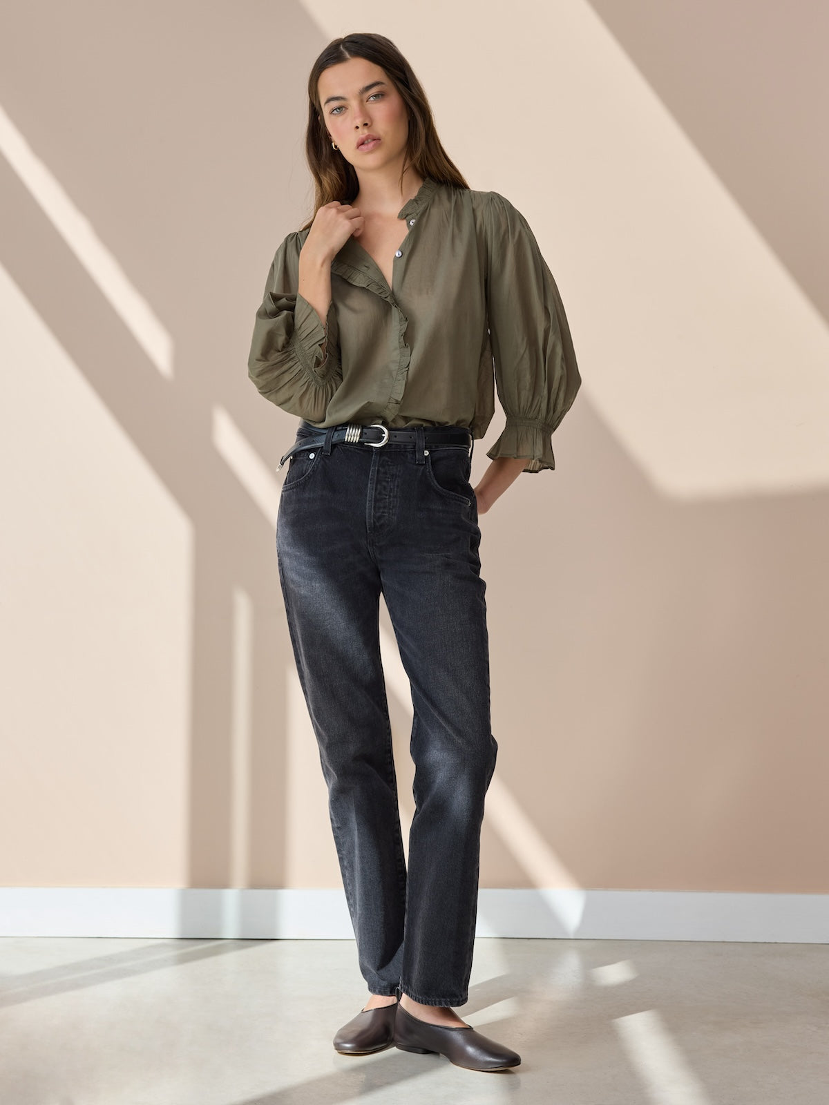 Frankie Voile Ruffle Blouse - Khaki