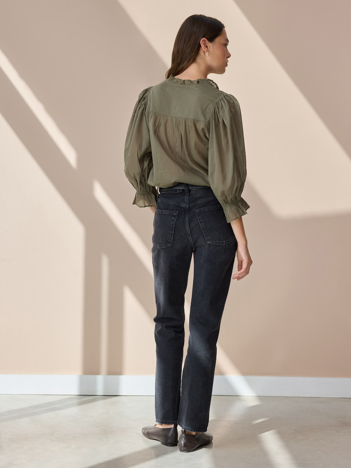 Frankie Voile Ruffle Blouse - Khaki