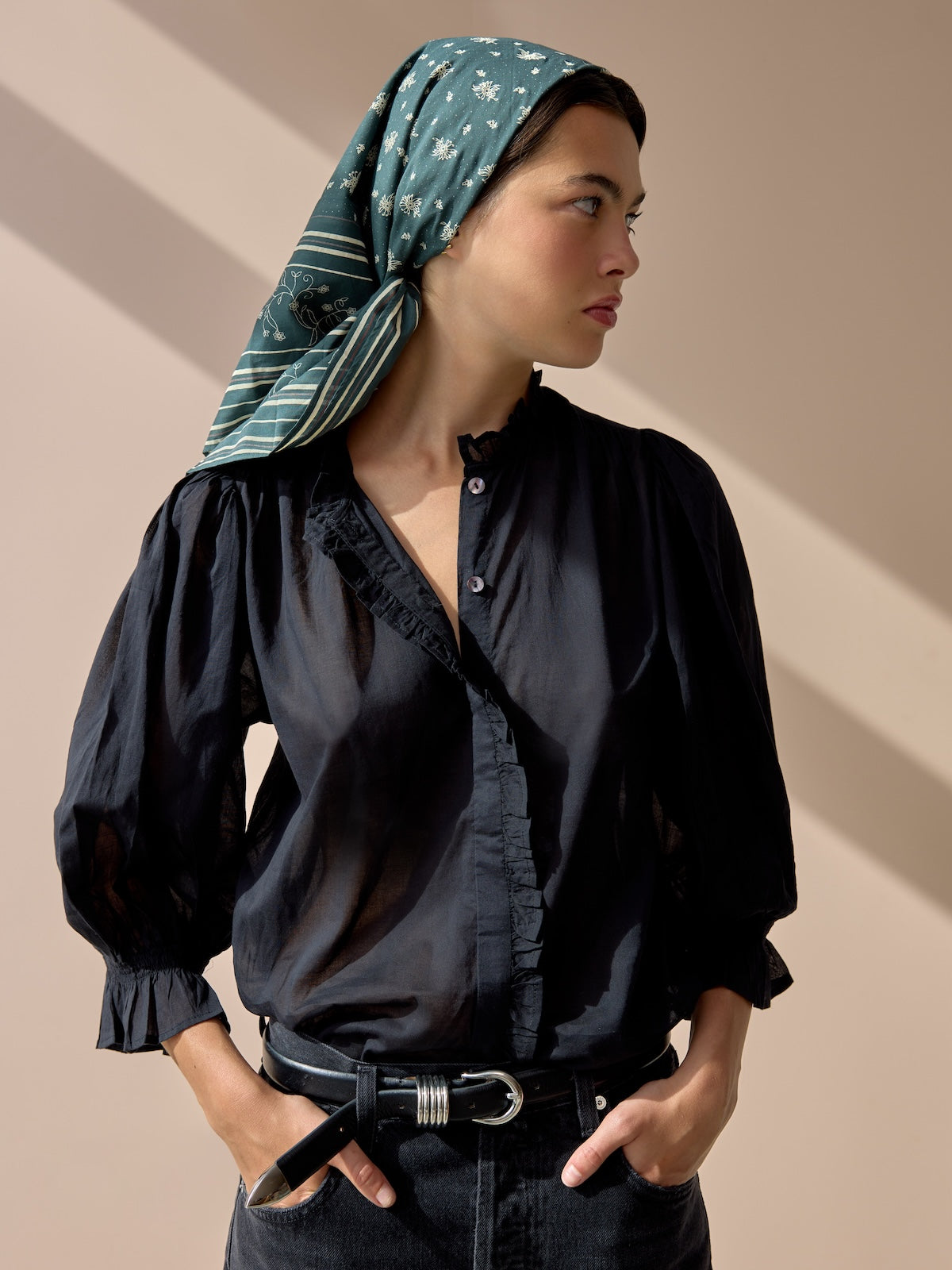 Frankie Voile Ruffle Blouse - Black