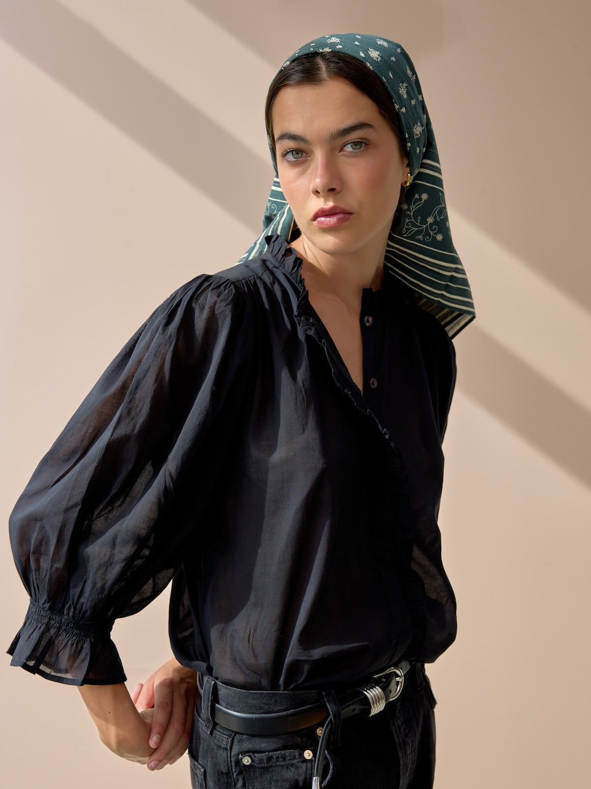 Frankie Voile Ruffle Blouse - Black