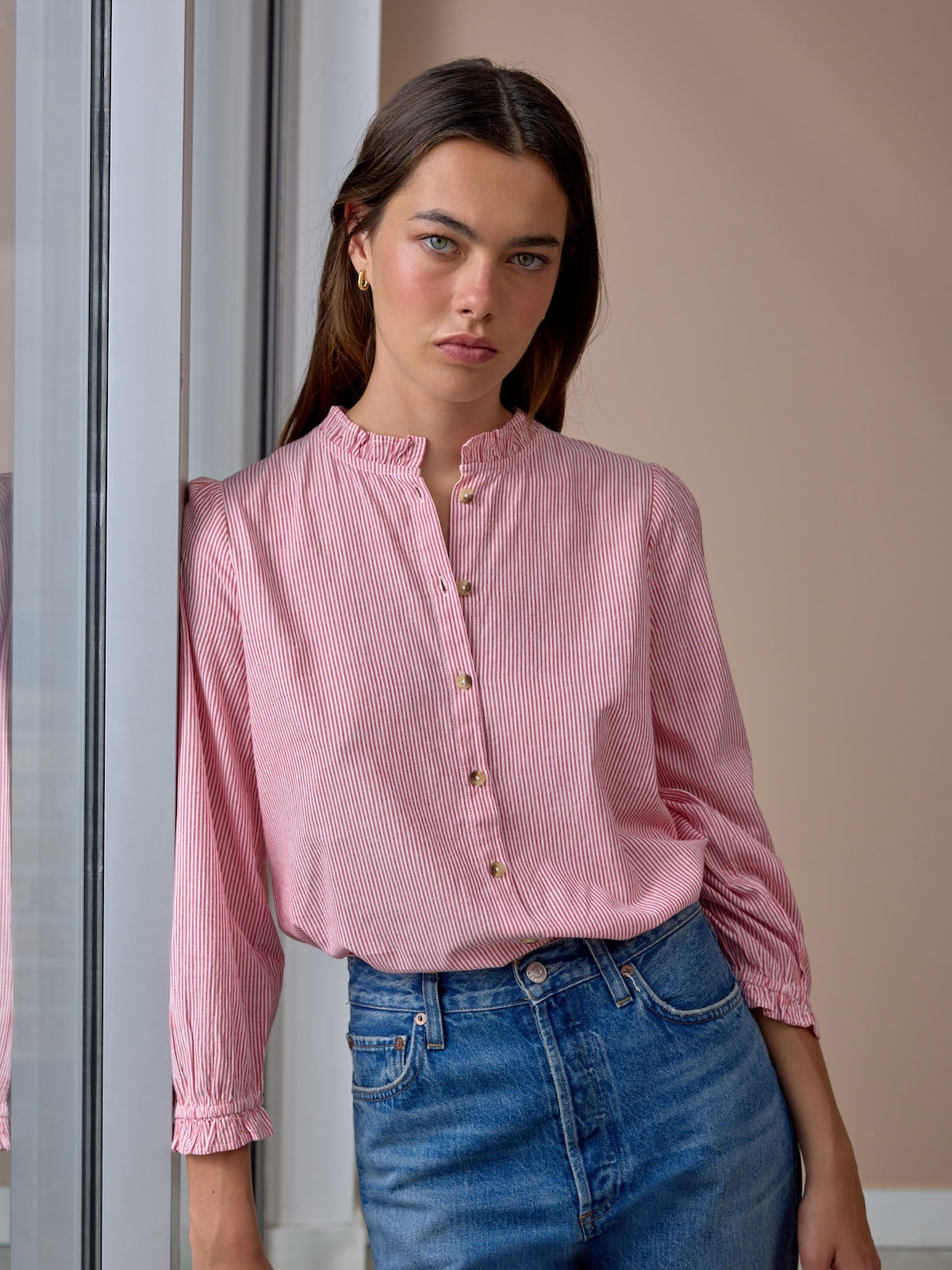 Imae Stripe Frill Blouse - Red