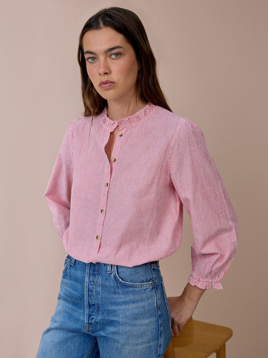 Imae Stripe Frill Blouse - Red