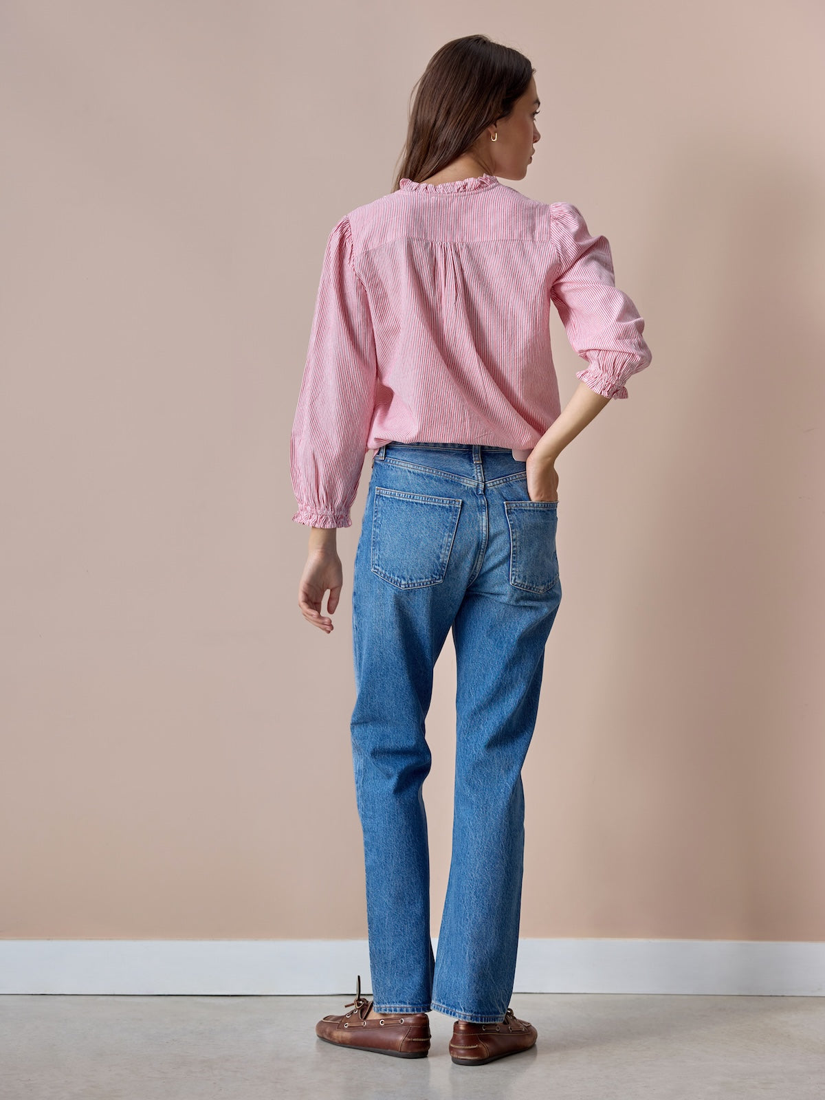 Imae Stripe Frill Blouse - Red