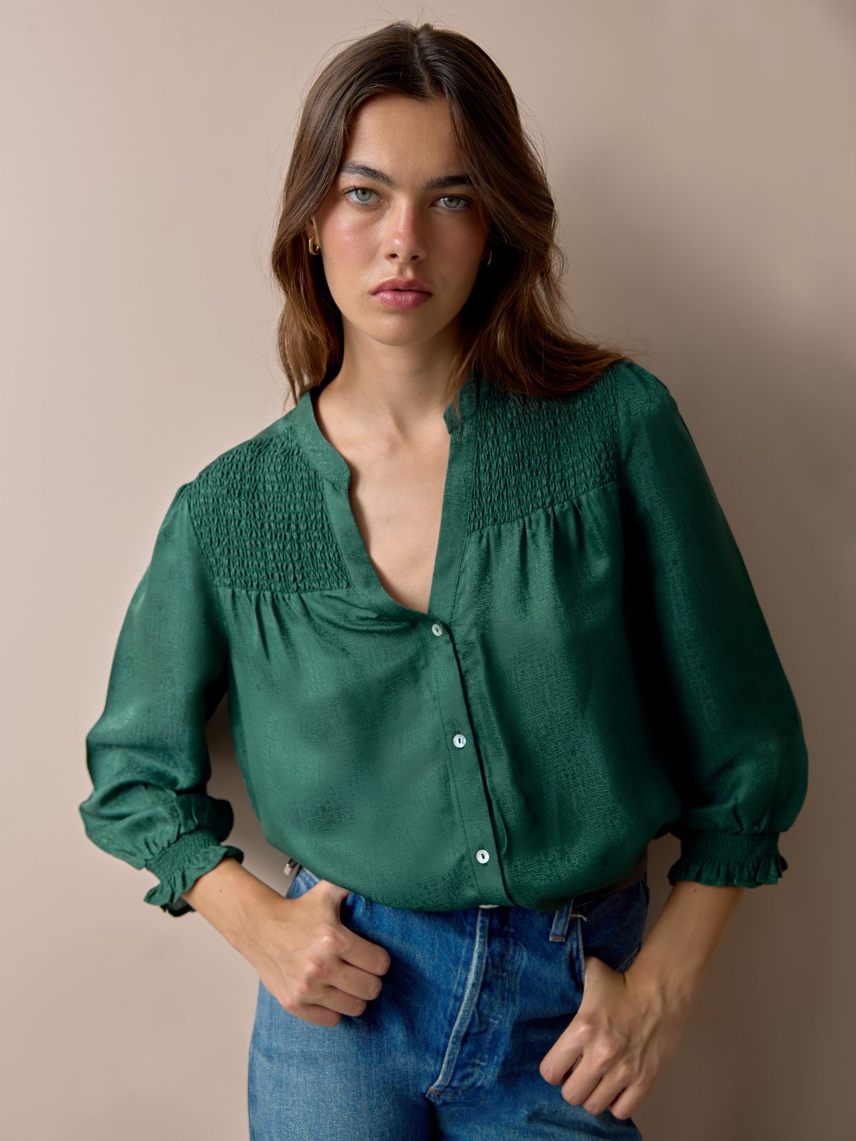 Rhys Silk Blend Blouse - Dark Green