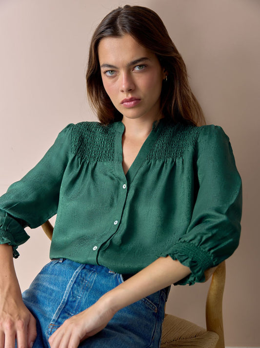 Rhys Silk Blend Blouse - Dark Green
