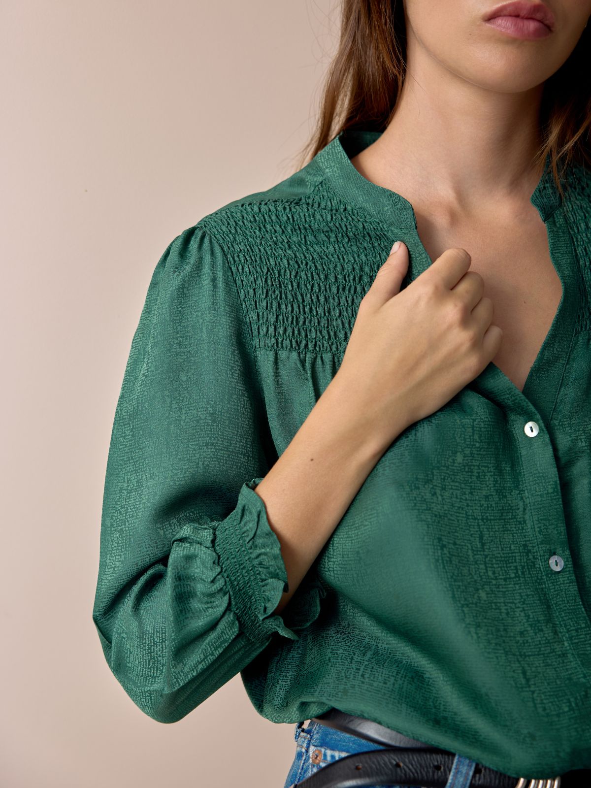 Rhys Silk Blend Blouse - Dark Green
