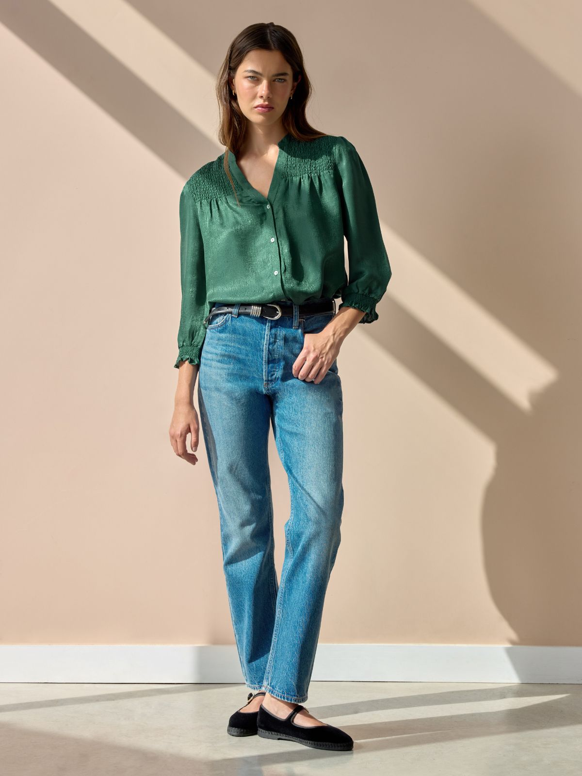 Rhys Silk Blend Blouse - Dark Green