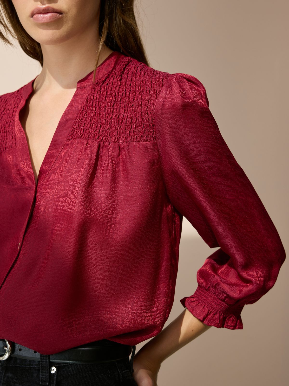 Rhys Silk Blend Blouse - Deep Red
