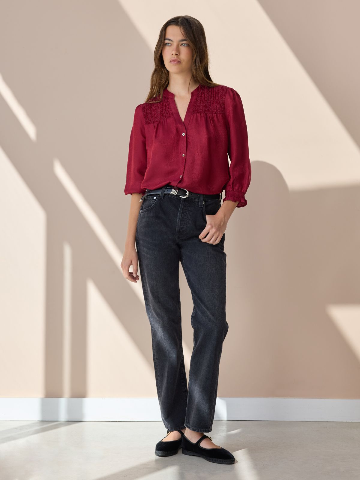 Rhys Silk Blend Blouse - Deep Red