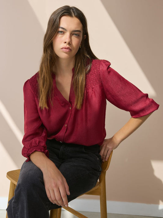 Rhys Silk Blend Blouse - Deep Red