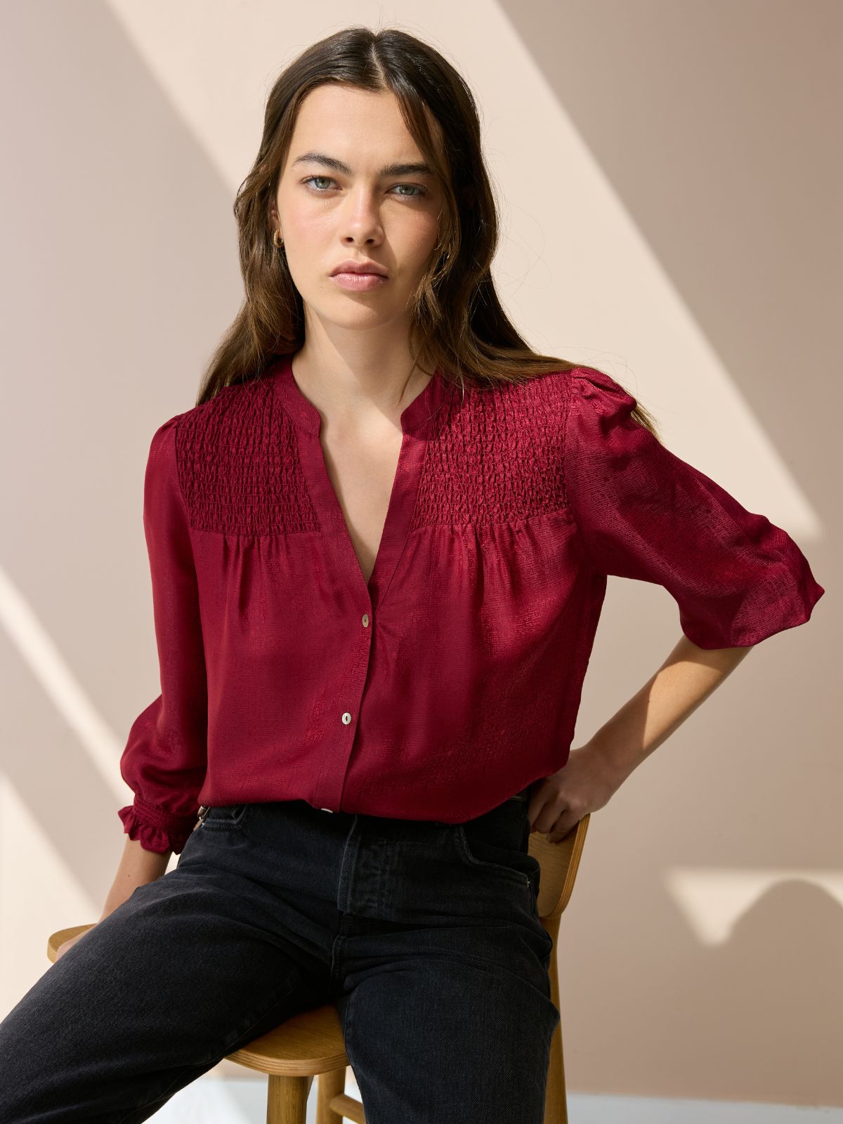 Rhys Silk Blend Blouse - Deep Red