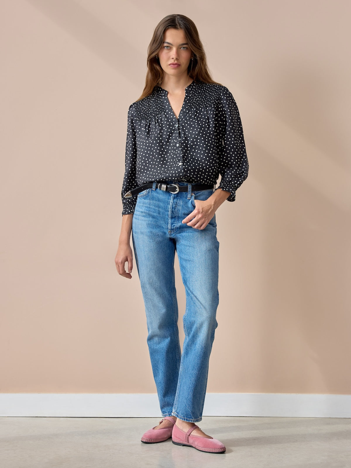 Rhys Polka Dot Blouse - Black & Ecru