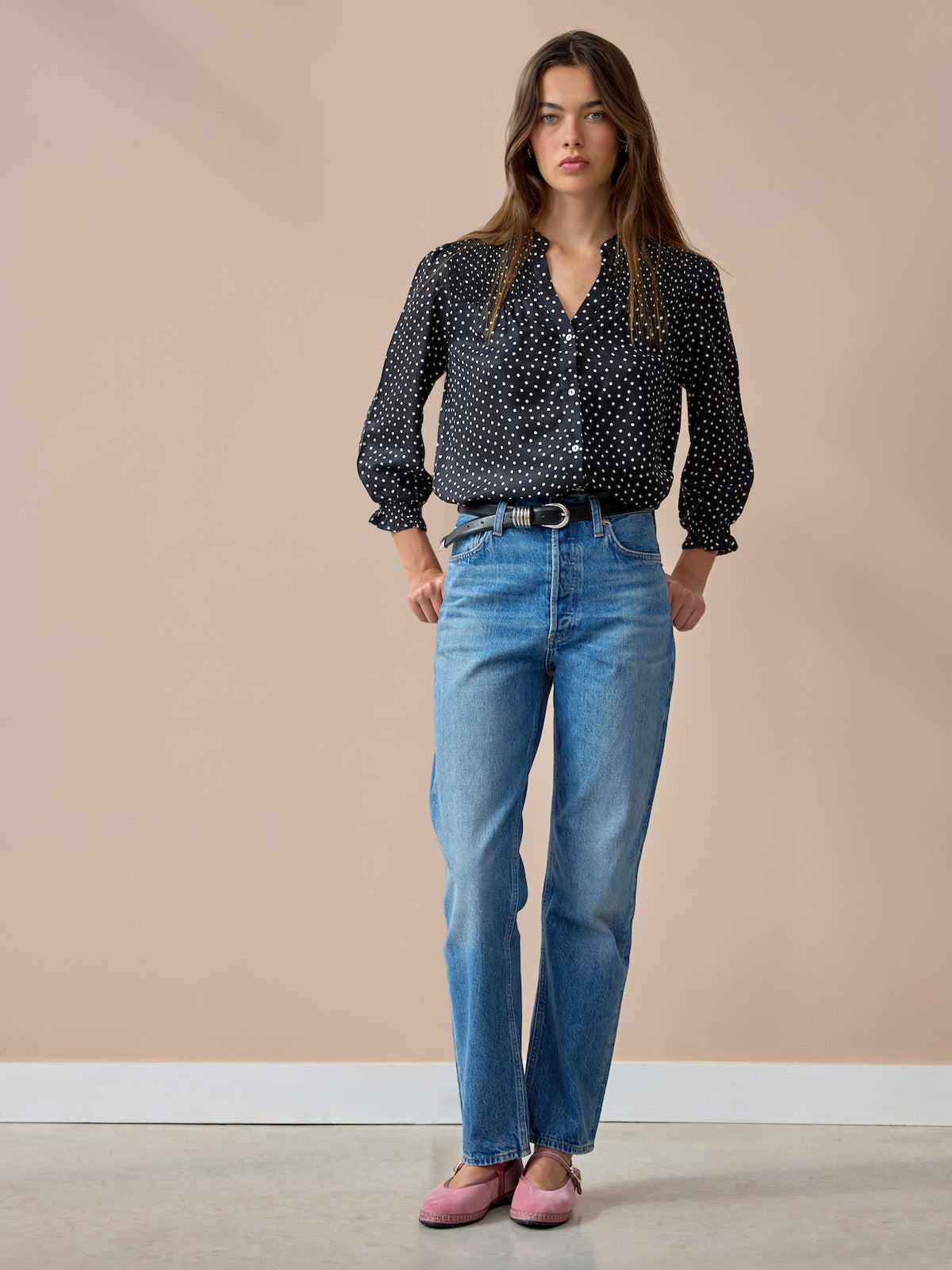 Rhys Polka Dot Blouse - Black & Ecru