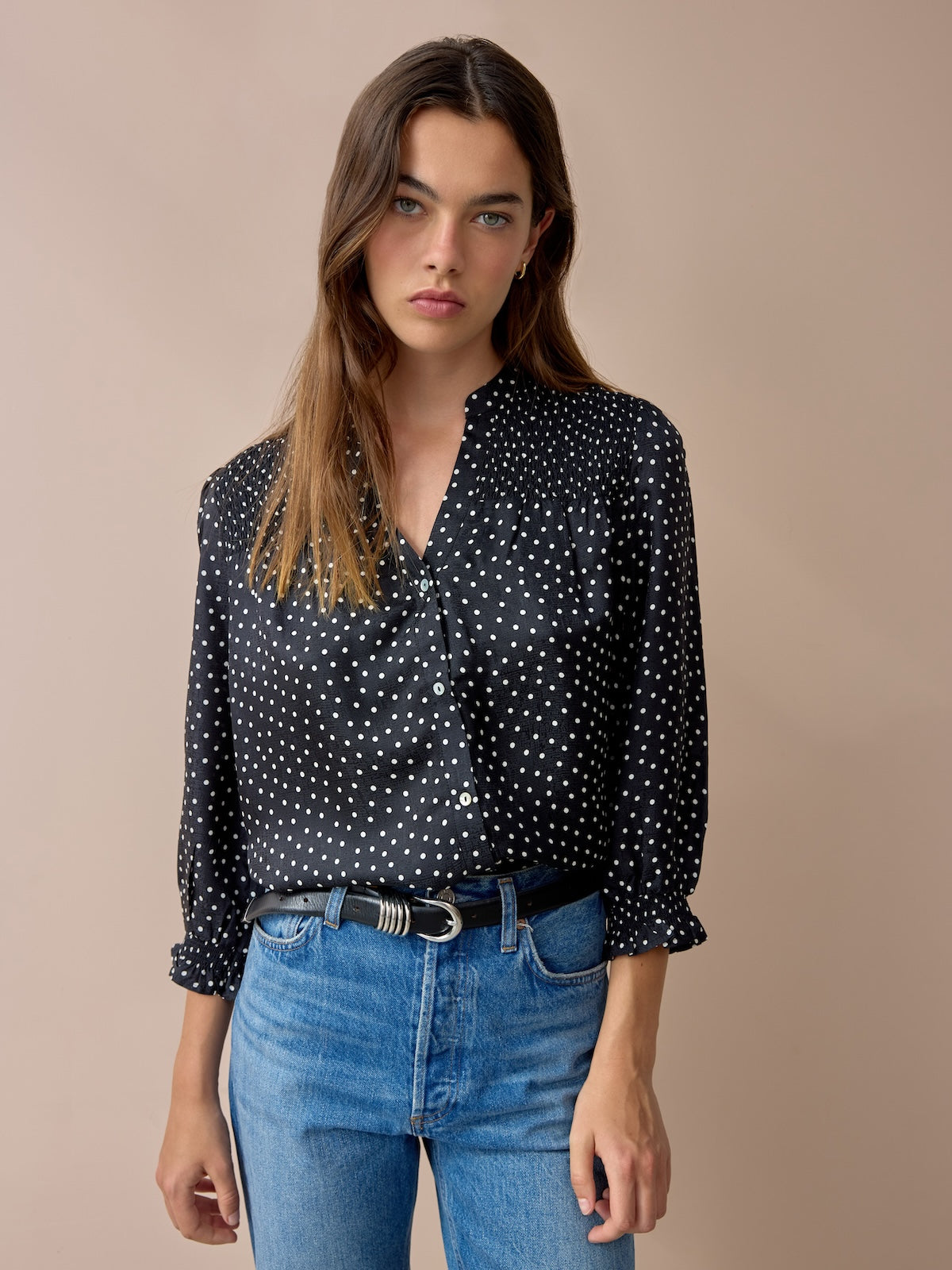 Rhys Polka Dot Blouse - Black & Ecru