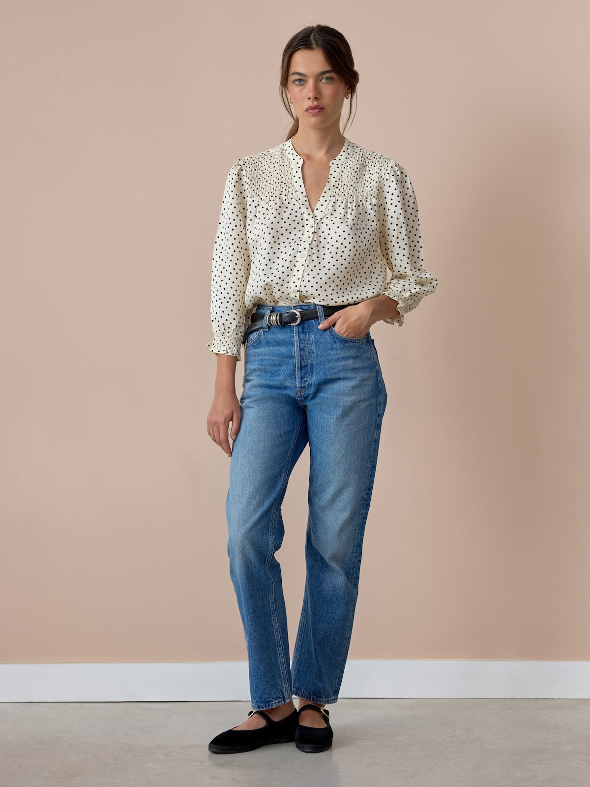 Rhys Polka Dot Blouse - Ecru & Black
