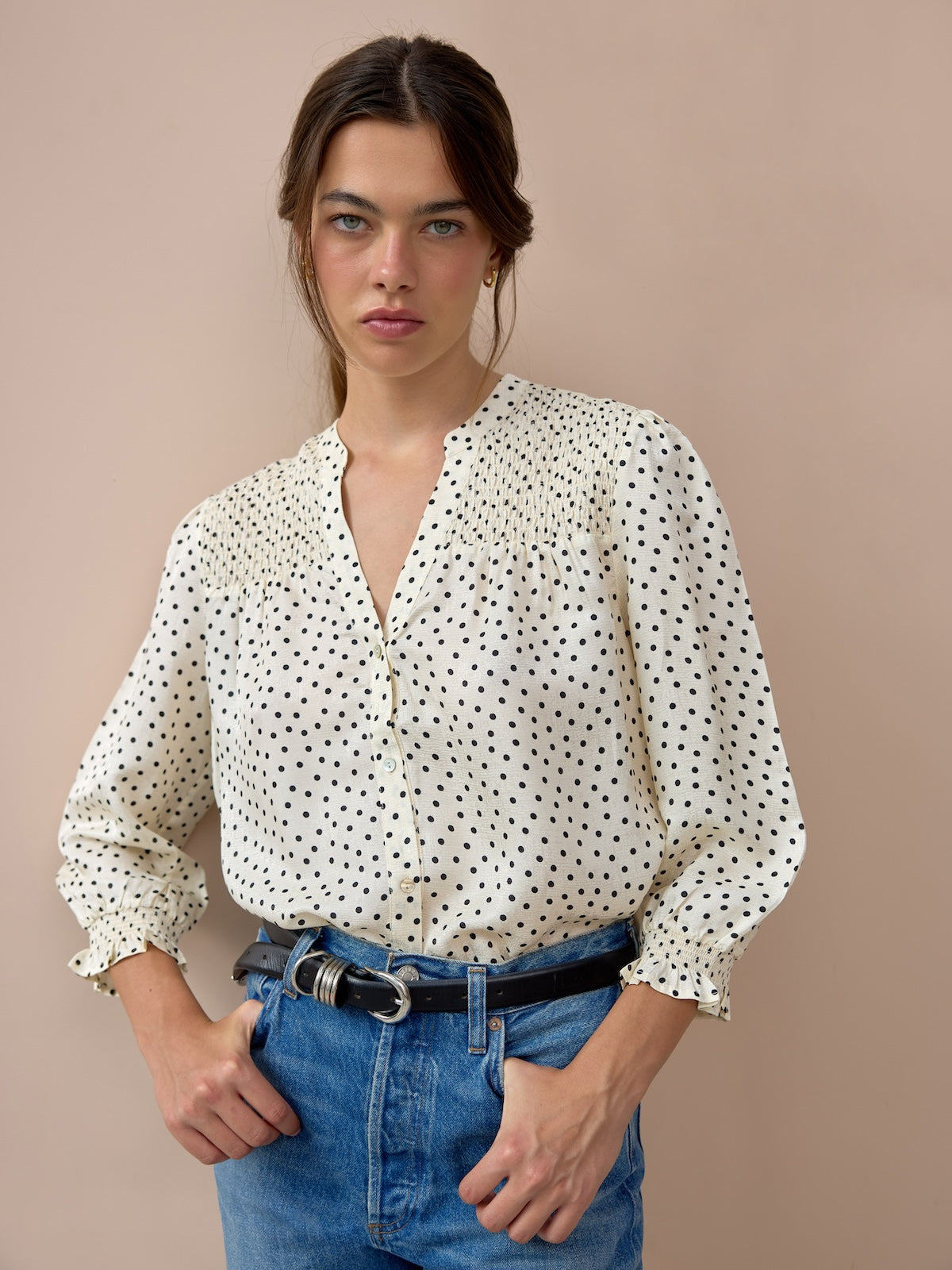Rhys Polka Dot Blouse - Ecru & Black