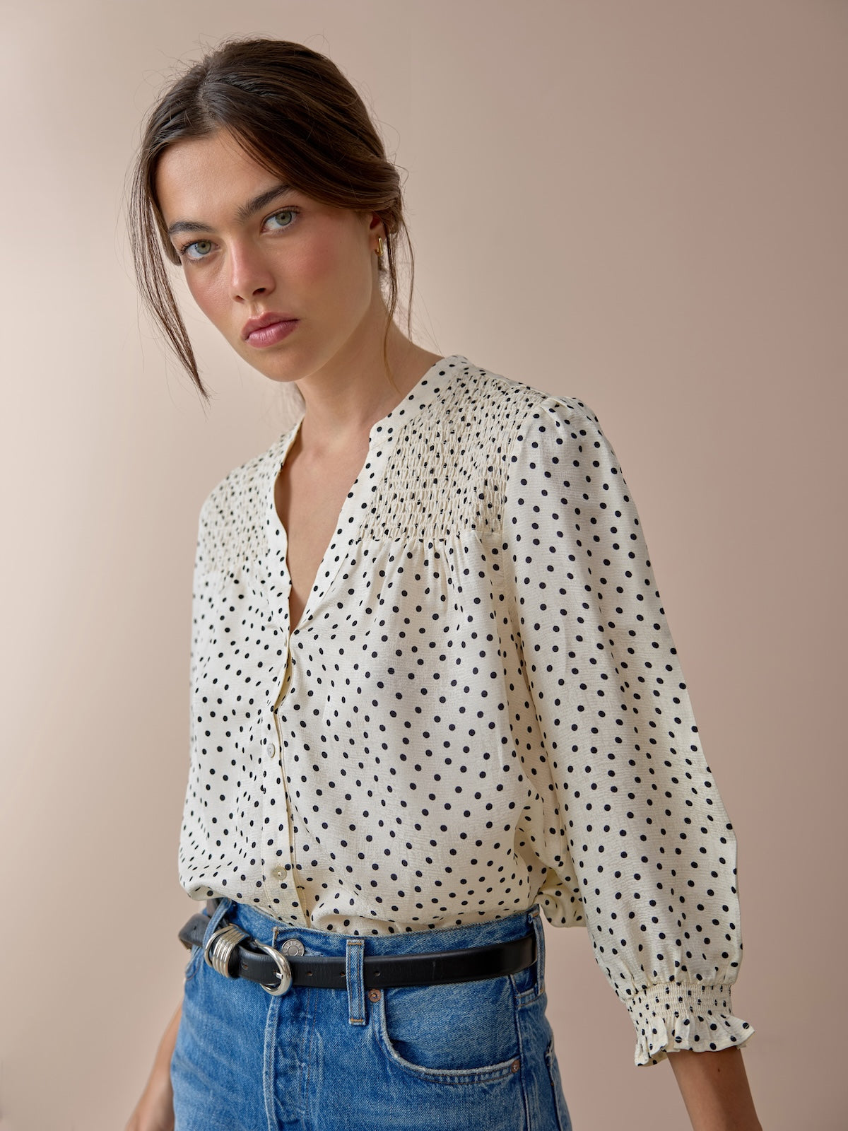 Rhys Polka Dot Blouse - Ecru & Black