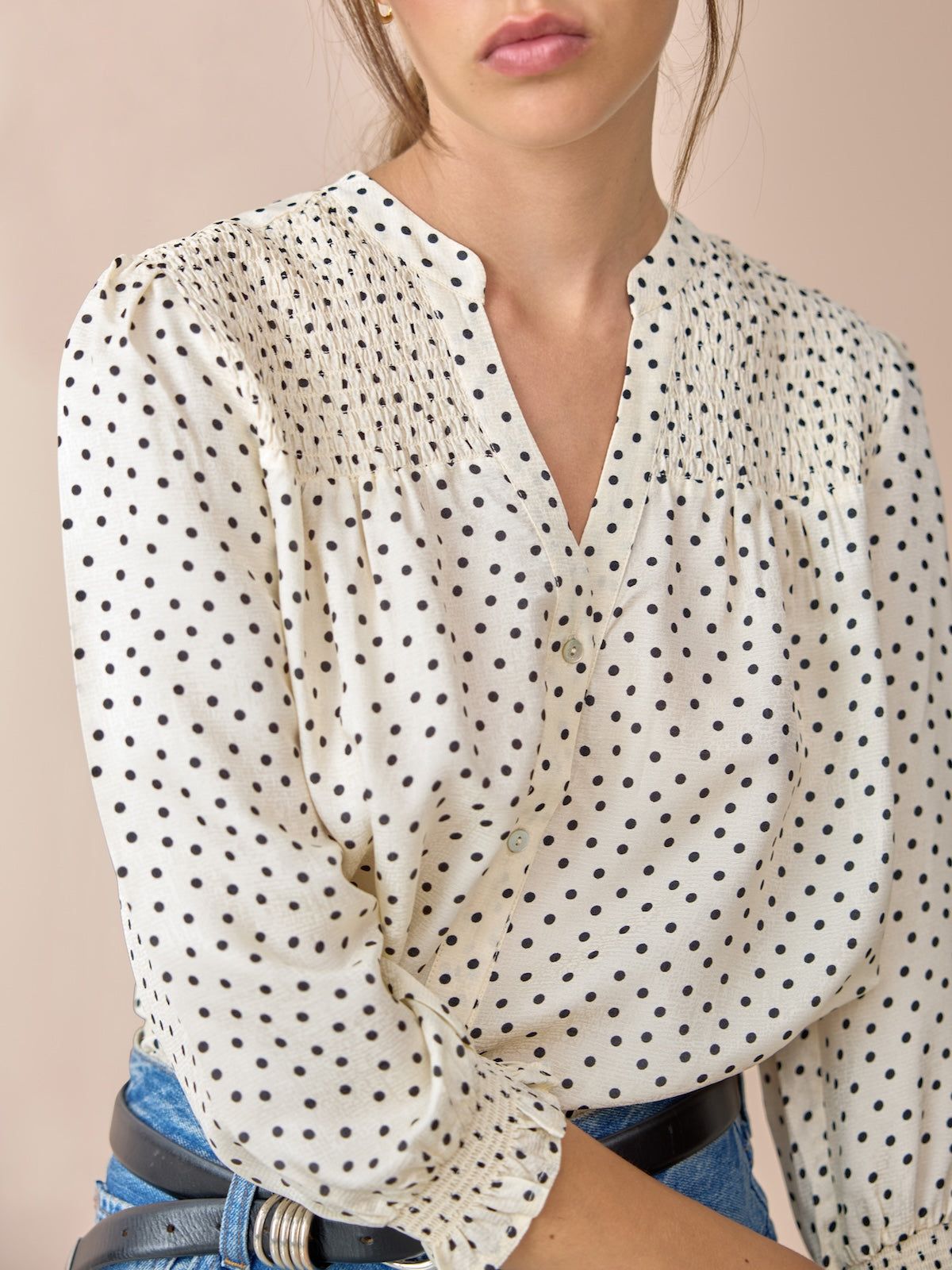Rhys Polka Dot Blouse - Ecru & Black