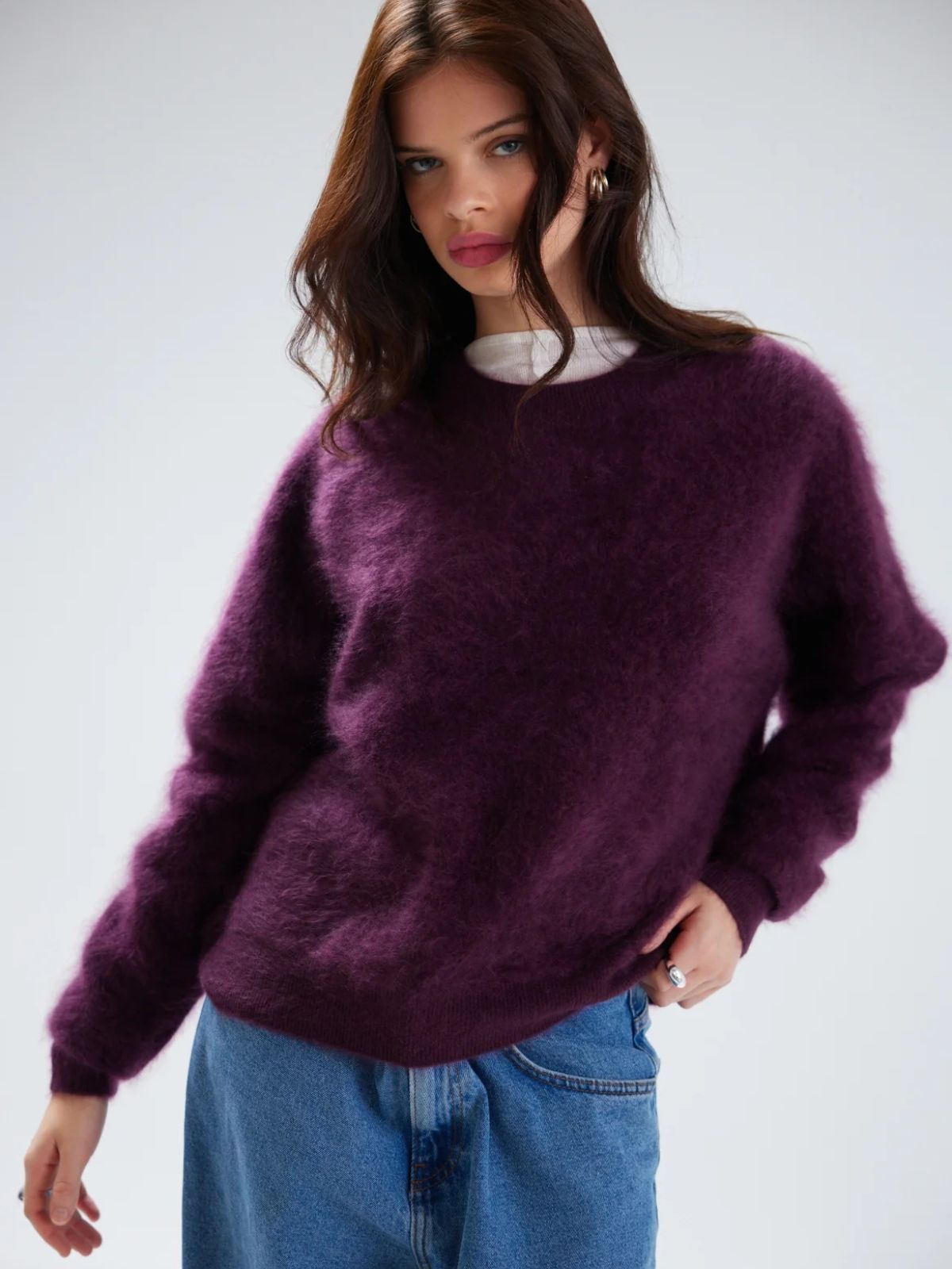 Mavis Brushed Crew Jumper - Elderberry