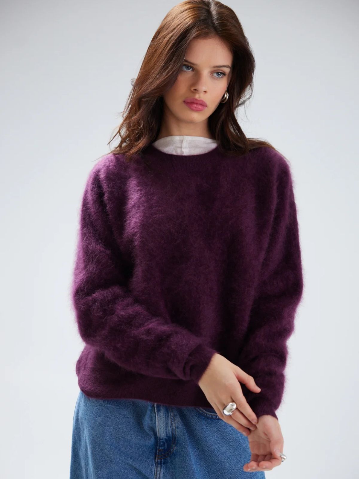 Mavis Brushed Crew Jumper - Elderberry