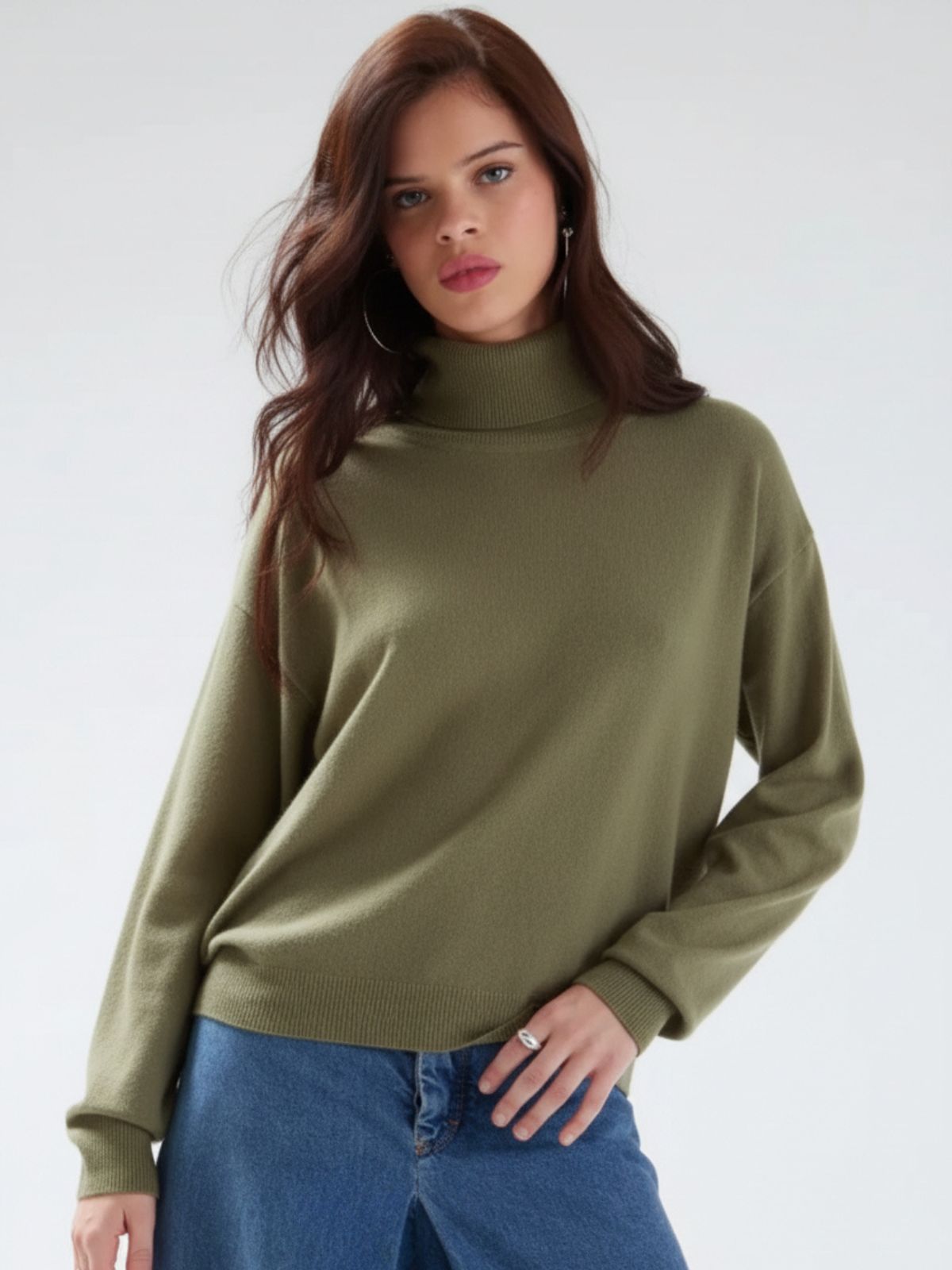 Iris Fashion - COLORUSH - Malibu Roll Neck Jumper - Khaki