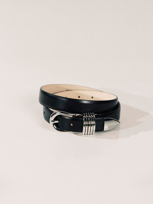 Hollyhock Leather Belt- Black &	Silver