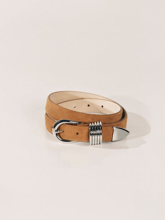 Hollyhock Suede Belt - Caramel & Silver
