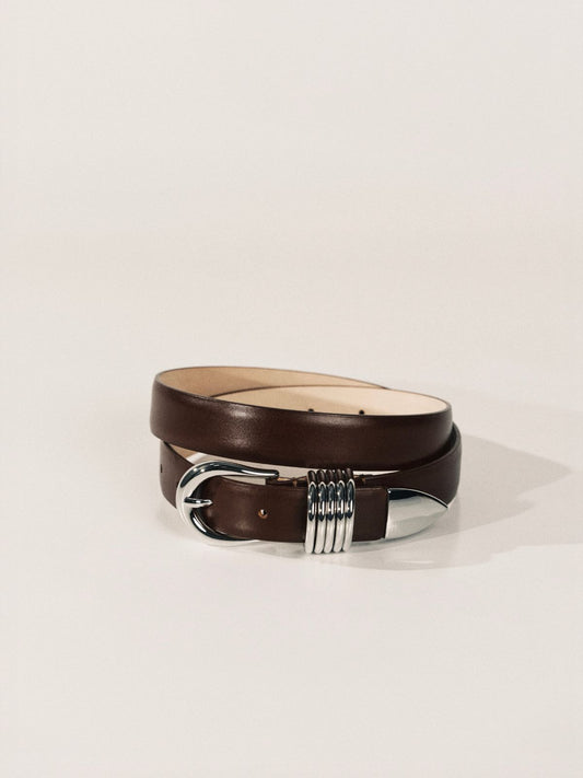Hollyhock Leather Belt- Dark Brown & Silver