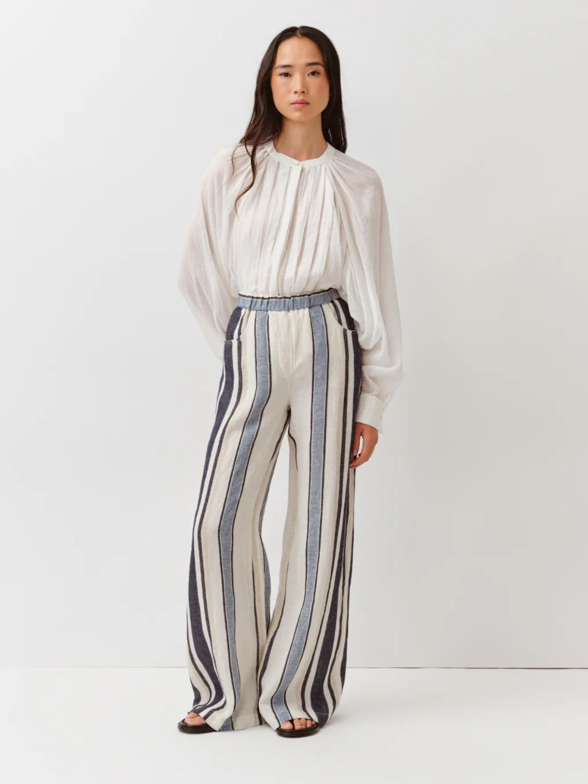 Pindo linen Stripe Trousers - Blue