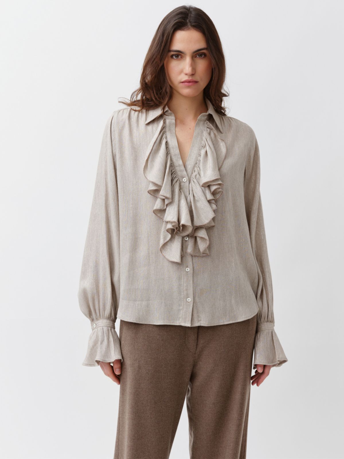 Capa Metallic Frill Shirt - Ecru