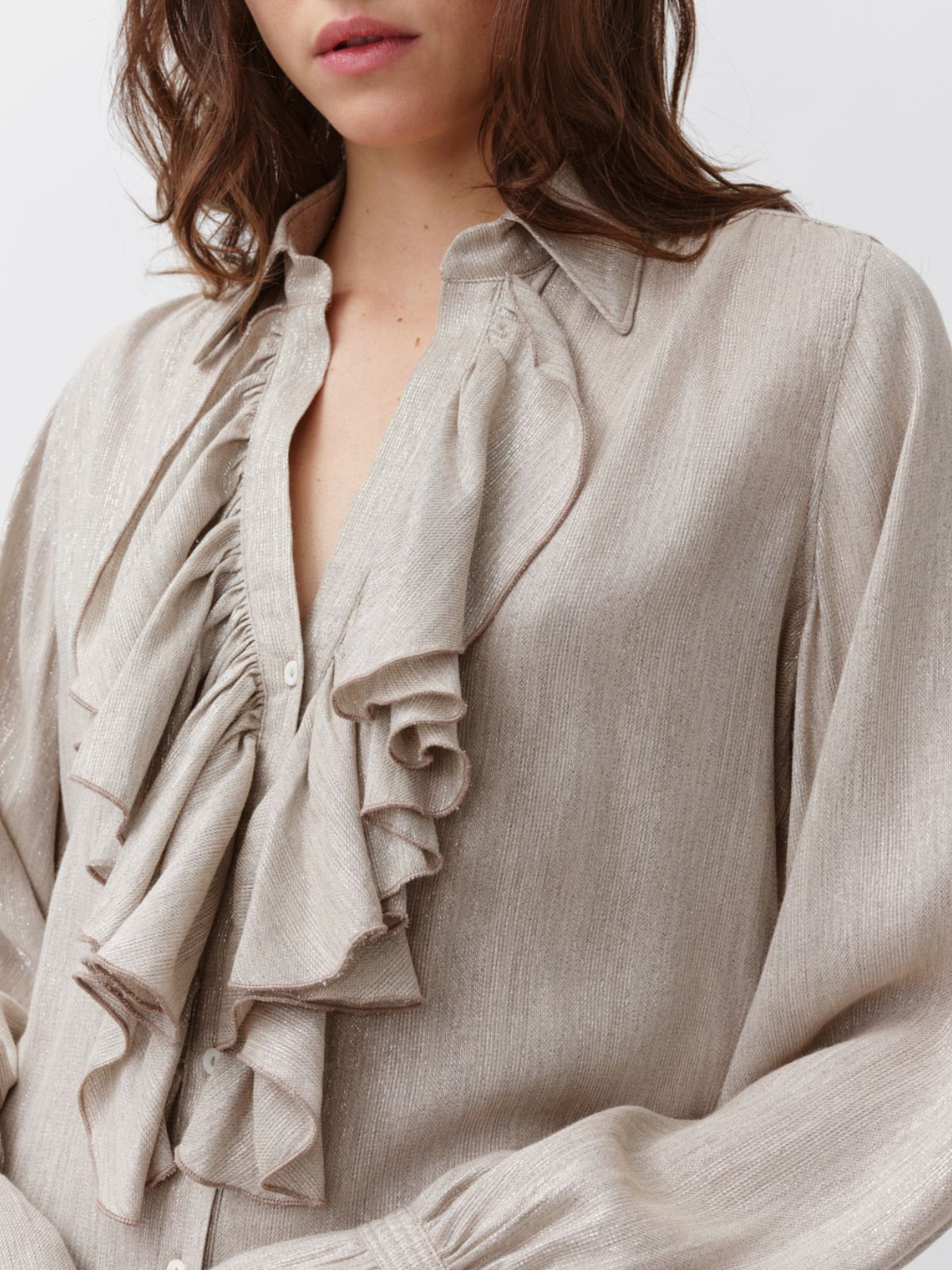 Capa Metallic Frill Shirt - Ecru