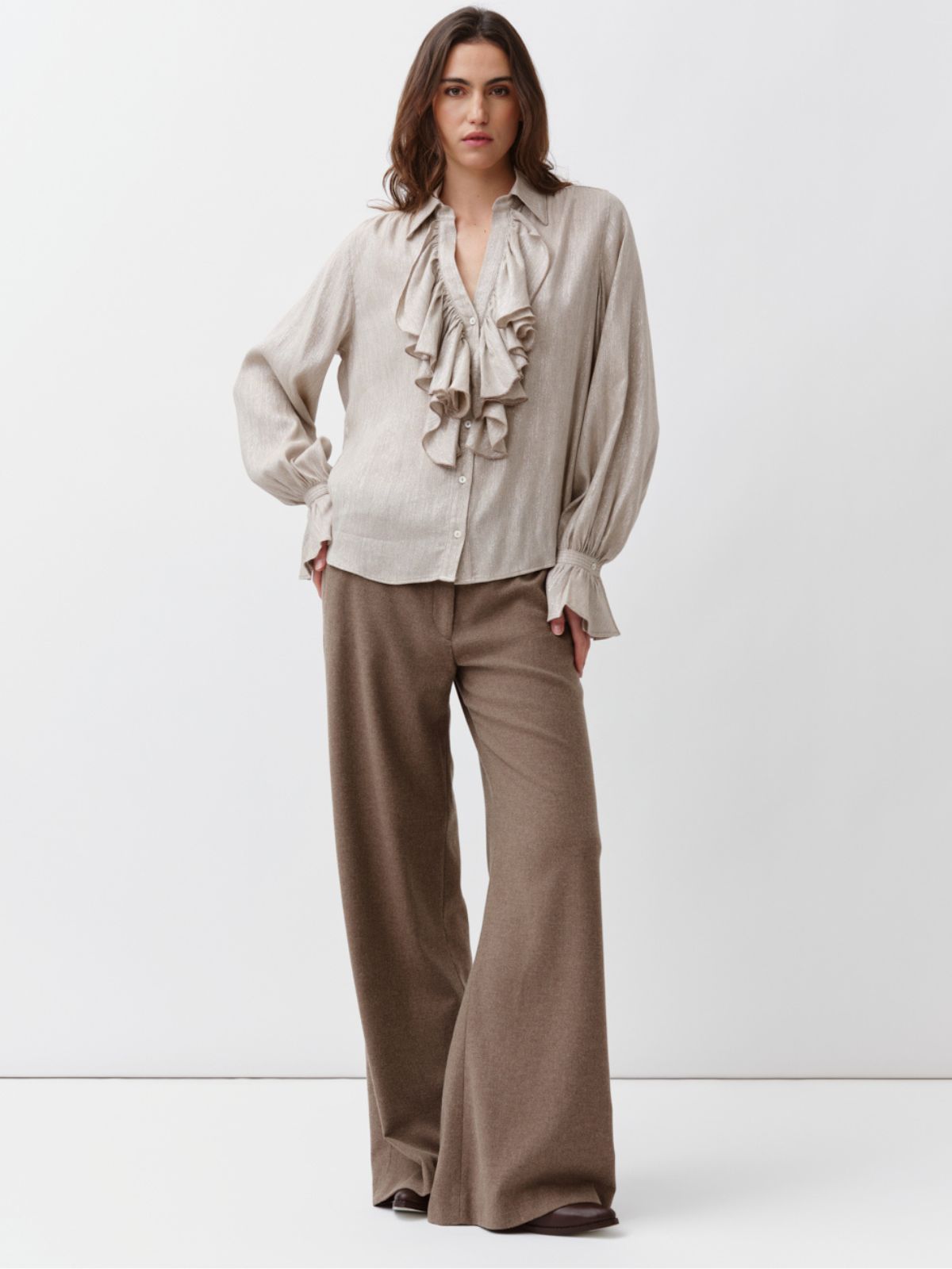 Capa Metallic Frill Shirt - Ecru