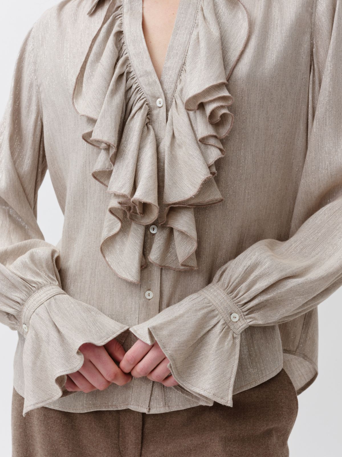 Capa Metallic Frill Shirt - Ecru