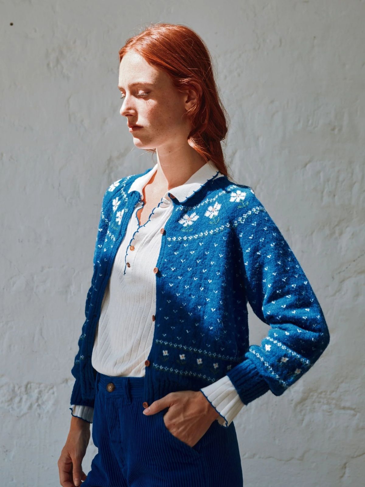 Camomille Jacquard Cardigan - Blue