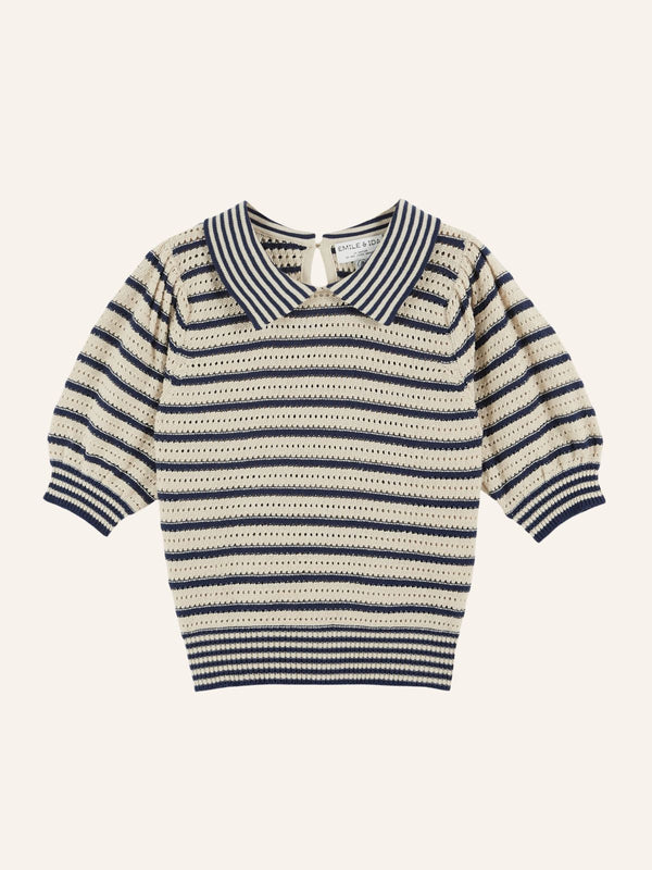 Dauphin Polo Stripe Knit - Cream & Blue
