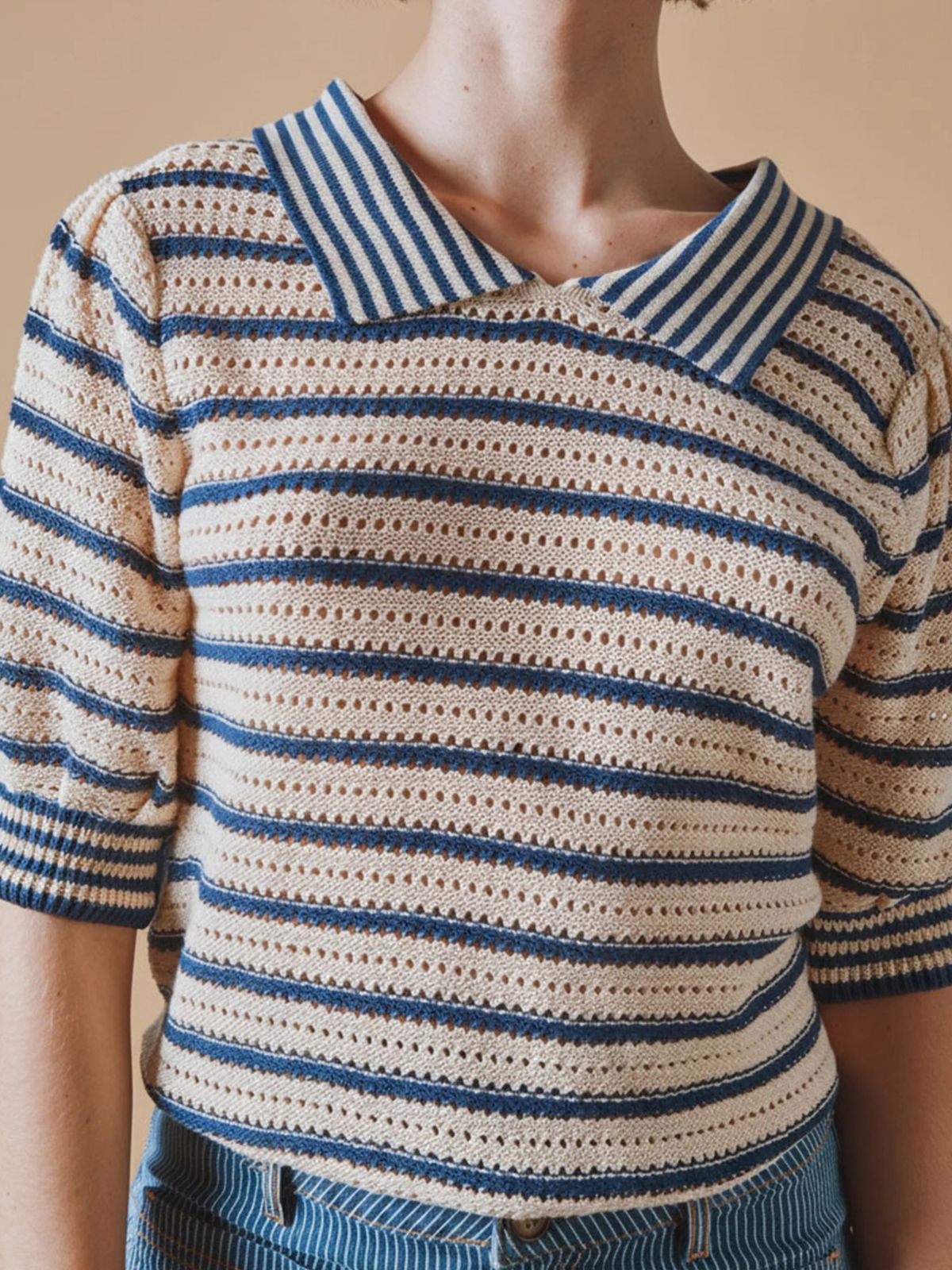 Iris Fashion - EMILE & IDA - Dauphin Polo Stripe Knit - Cream & Blue