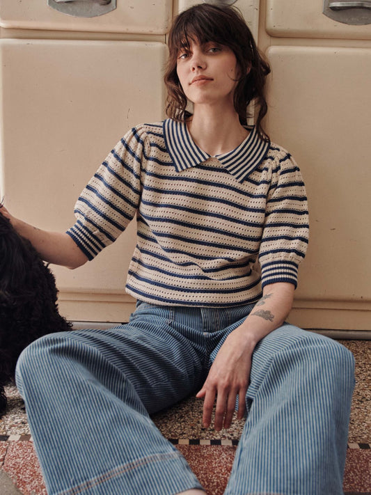 Dauphin Polo Stripe Knit - Cream & Blue