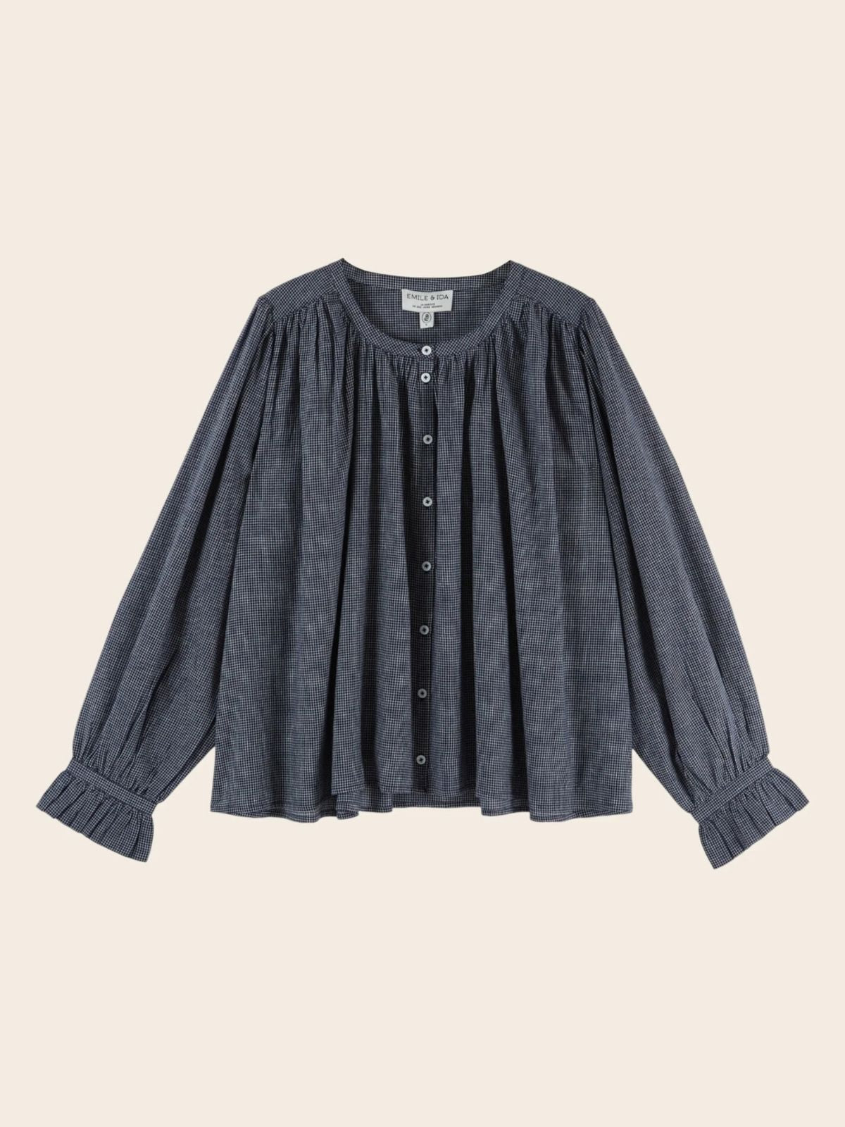 Edounia Check Blouse - Navy