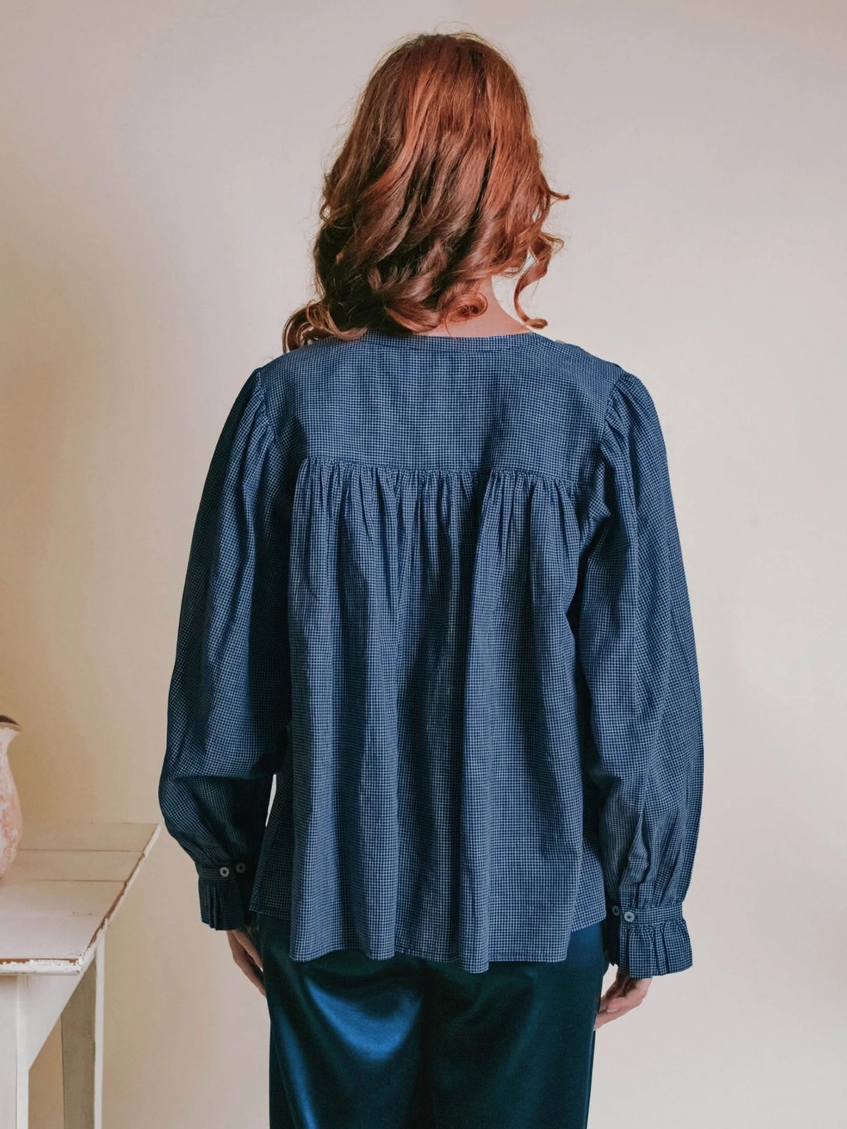 Edounia Check Blouse - Navy