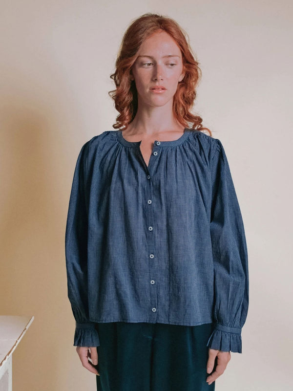 Edounia Check Blouse - Navy