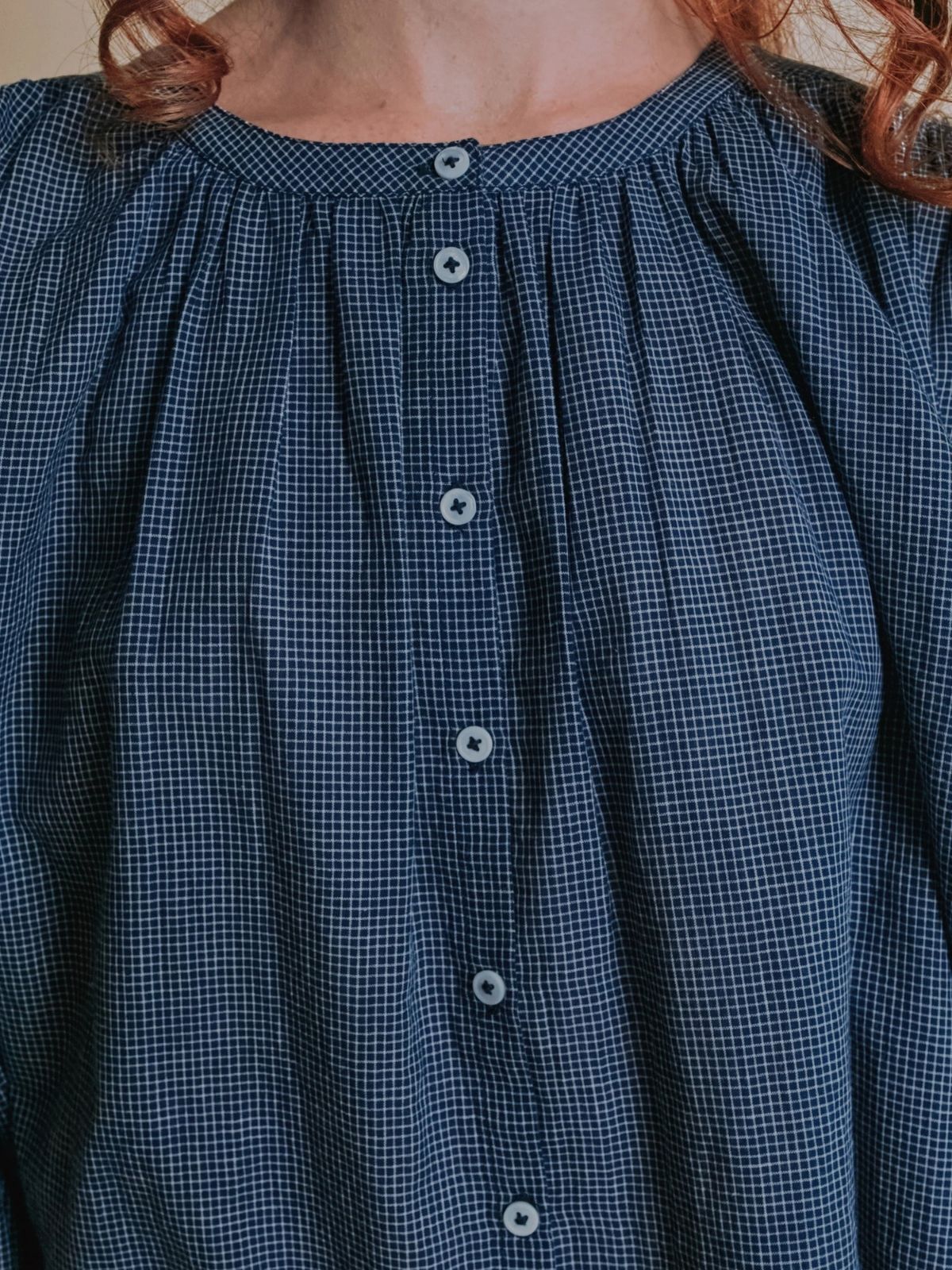 Edounia Check Blouse - Navy