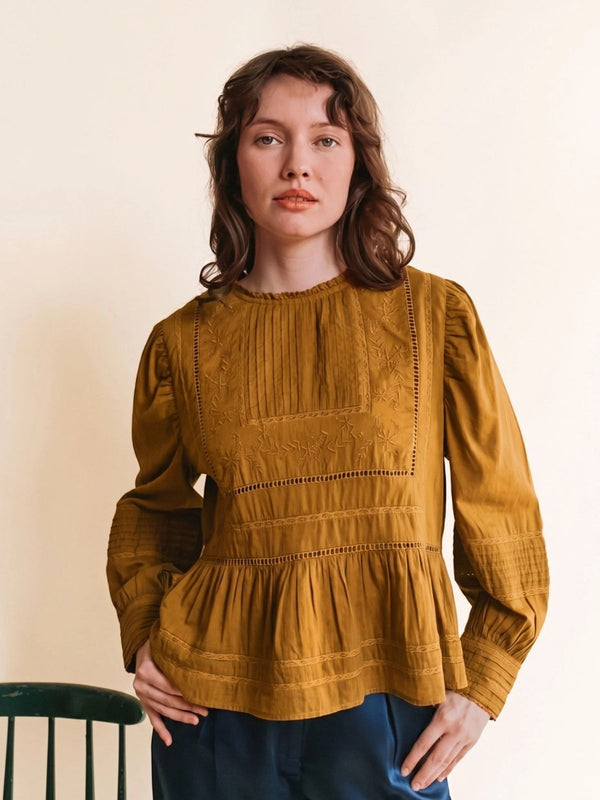 Eglantine Peplum Top - Mustard