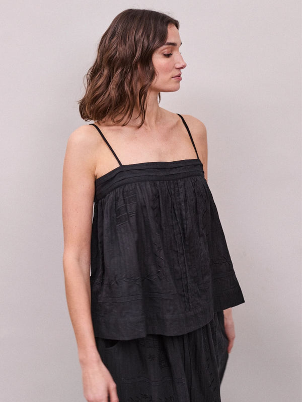 Arta Cotton Dobby Stripe Camisole- Black