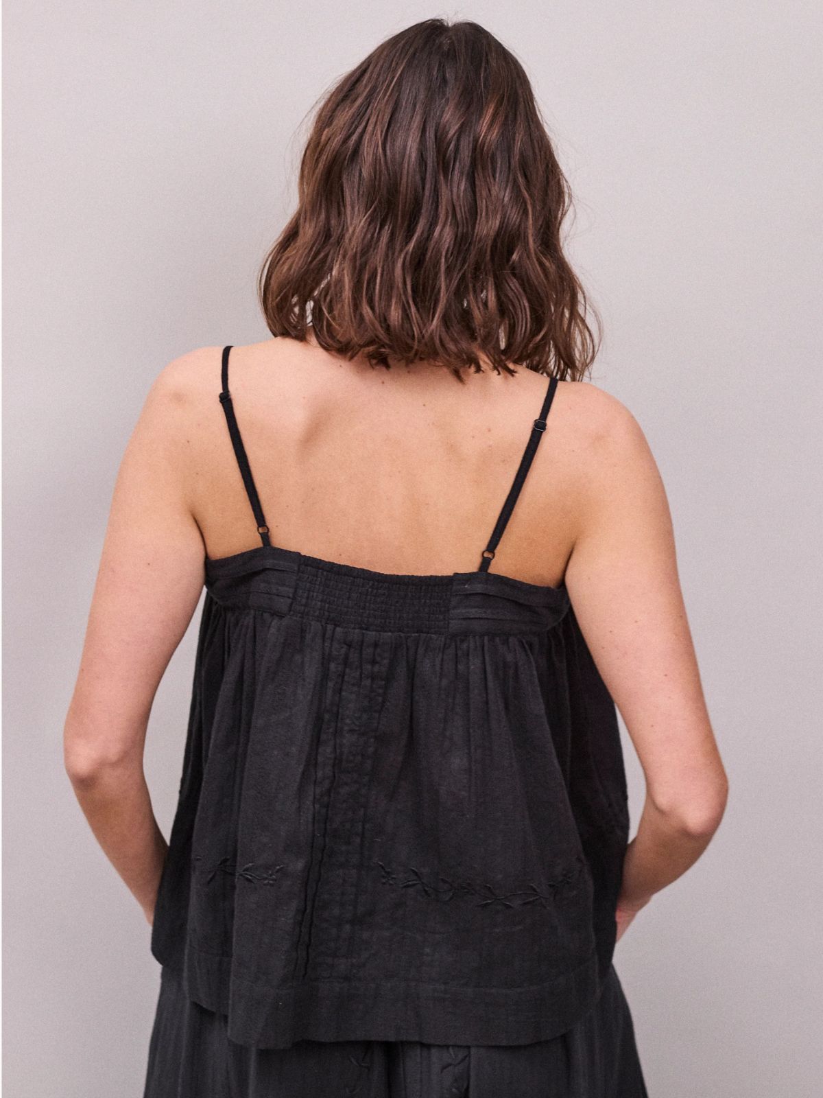 Arta Cotton Dobby Stripe Camisole- Black
