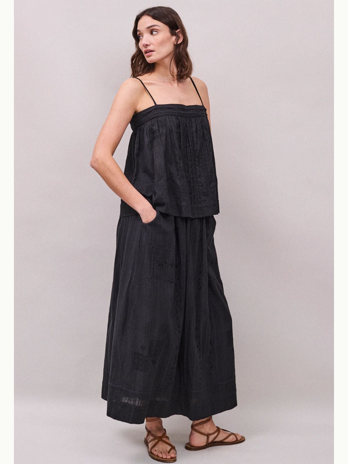 Arta Cotton Dobby Stripe Camisole- Black