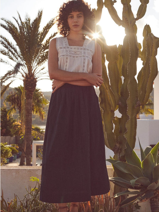 Arta Cotton Dobby Stripe Skirt - Black