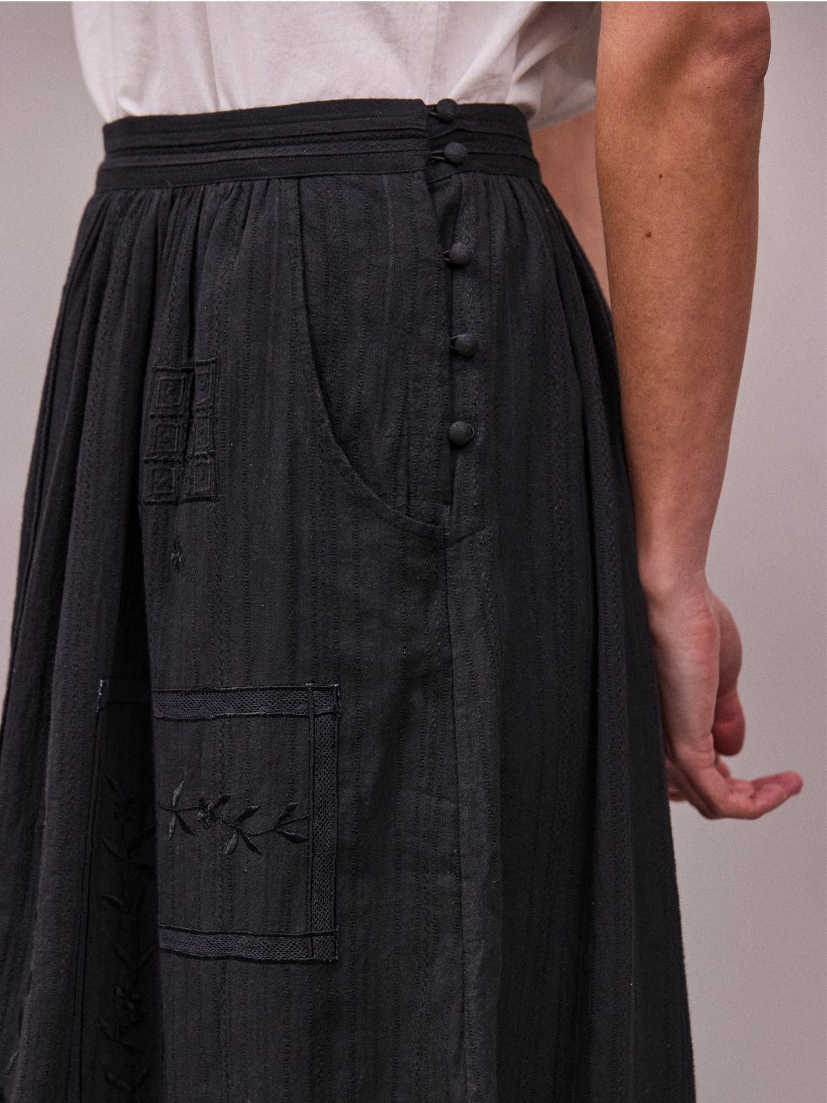 Arta Cotton Dobby Stripe Skirt - Black