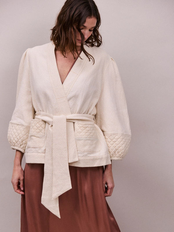 Deia  Lurex Kimono Jacket - Vintage White & Gold